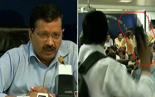 An Aam Aadmi Party Sena member hurled a CD and a shoe at Delhi CM Arvind Kejriwal during a press conference in Delhi.